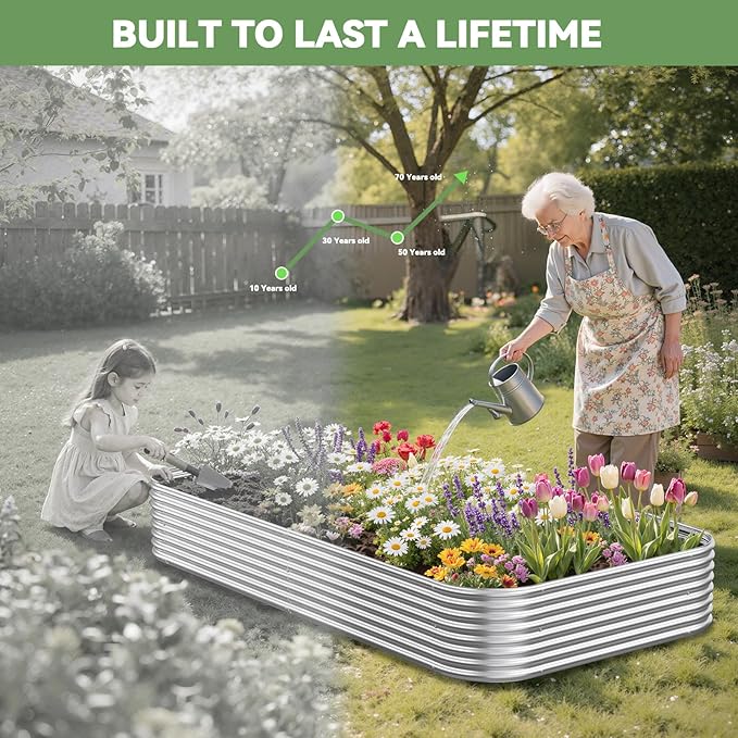 4 Pack Raised Beds for Gardening, Corrugated Galvanized Steel Raised Garden Bed, Outdoor Metal Above Ground Garden Bed for Vegetables and Flowers-4x2FT