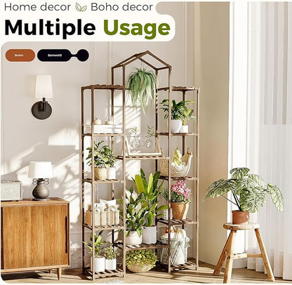 Bamworld 74.4" Tall Plant Stand Indoor Outdoor Wood Plant Shelf Hanging Plant Rack Tiered Flower Stands for Multiple Plants for Living Room Garden Balcony Patio