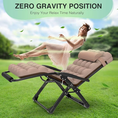 Suteck Oversized Zero Gravity Chair,33In XXL Lounge Chair w/Removable Cushion&Headrest, Reclining Camping Chair w/Upgraded Lock and Footrest, Reclining Patio Chairs Recliner for Indoor Outdoor,500LBS