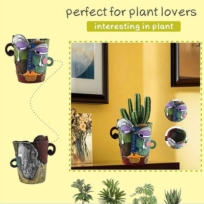 Picasso Abstract Face Flower Pot,Unique Resin Crafted Planter with Drainage Holes,Interesting Colorful Planter with Human face,for Indoor and Outdoor Botanical Home décor (Tears)