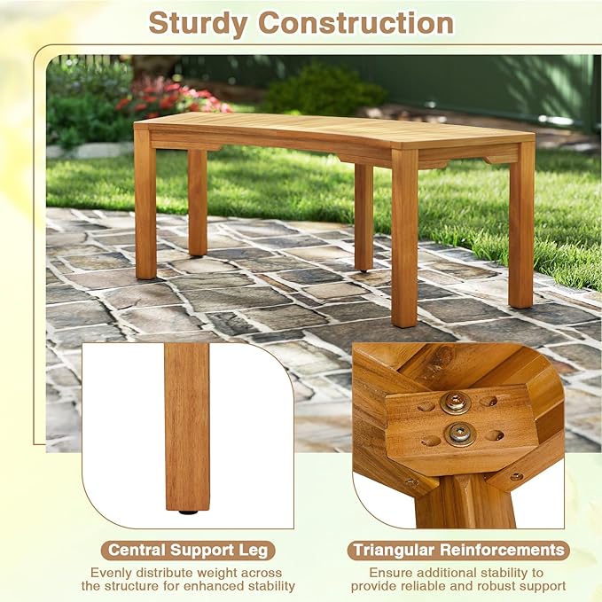Tangkula Outdoor Curved Bench, Acacia Wood Fire Pit Bench w/Slatted Seat, Patio Backless 2-Person Seating for Porch, Yard, Garden, 800 LBS Max Load, Oil Painted (4, 45")