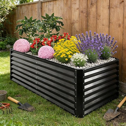 GARDMAX 6x3x1FT Raised Garden Bed Kit, Metal Planter Boxes Outdoor with Easy Assembly, Large Garden Bed for Vegetables, Fruits, Flower, Herbs Rectangle Dark Grey