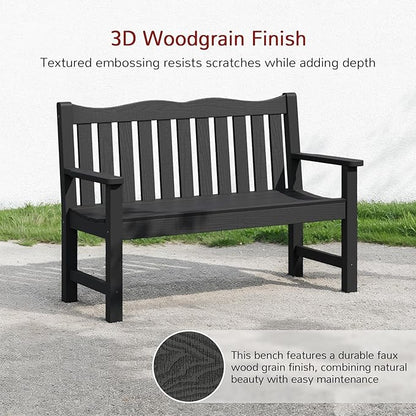 Stoog All-Weather Outdoor Benches Set of 2, Never Fade & Rust-Proof HIPS Plastic Garden Bench, 800lb Capacity, Used for Patio, Backyard, Porch, Black