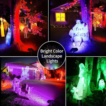 JSOT 2 Pack Christmas Solar Spotlights, RGB Solar Spot Light Outdoor Waterproof Color Changing Landscape Lighting with 9 Lighting Options Decor for Backyard Walkway Tree Lawn