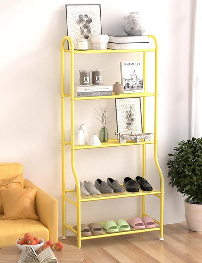 5-Tier Metal Plant Stand Indoor Outdoor, Waterproof Flower Stand for Multiple Pots, Heavy Duty Plant Stands for Living Room Patio Garden Decor, Tall Plant Shelf with Leveling Feet, Gold