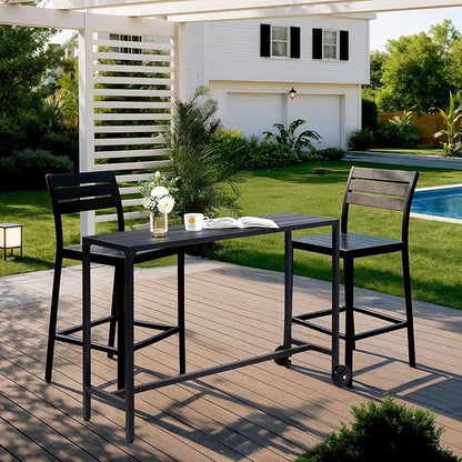 Outvita Outdoor Bar Table, 37" Height Wheeled Patio Pub Table with Waterproof Frame and Adjustable Foot for Hot Tub, Patio, Backyard, Balcony, Hallway, Bistro Rectangle, Black