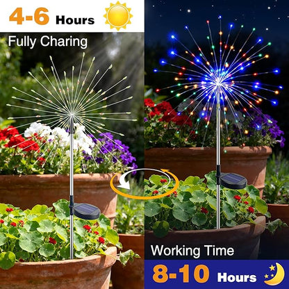 btfarm 1 Pack Solar Garden Lights Outdoor, 8 Modes Firework Lights Solar Powered, Waterproof Twinkle Fairy Light Outside for Yard Patio Pathway Pool Christmas Party Decorative, Multicolor