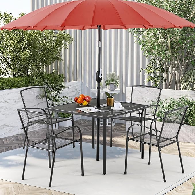 AECOJOY 39.4" Outdoor Patio Dining Table for 4, Square Metal Patio Table with 1.6" Umbrella Hole, All-Weather Resistant Outdoor Furniture Tables for Patio, Backyard, Garden, Poolside (Dark Grey)