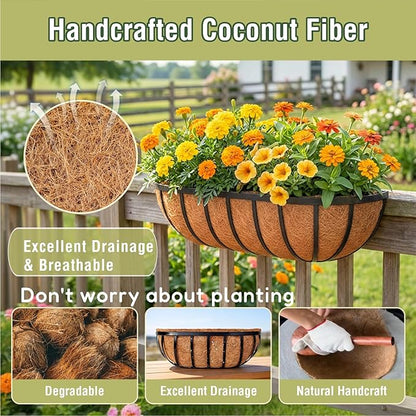 2 Pcs 30 Inch Trough Coco Liner for Window Box, 100% Natural Half Moon Coconut Coir Planter, Replaceable Coconut Fiber Liner for Window Boxes & Fence Flower Baskets (2, 30 inch)