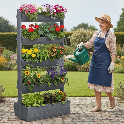 Wooden Vertical Raised Garden Bed, 5 Tier Garden Planters Raised Beds Freestanding Plant Stand Flower Rack Wooden Planter Box for Plants Herbs Flowers Vegetables Outdoor Indoor Gardening