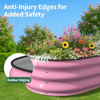 Kesfitt Raised Garden Bed, 4x2x1 FT Galvanized Steel Metal Raised Garden Bed, Oval Open-Bottom Design, 12-Inch Deep for Outdoor Vegetable & Herb Gardening, Blushing Pink