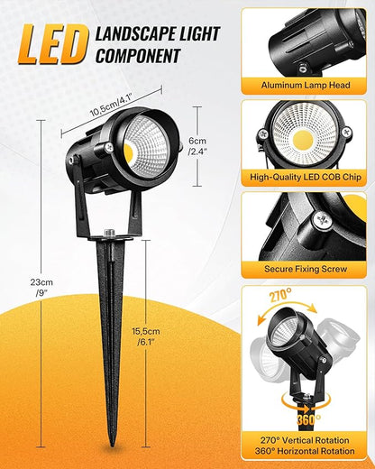 6W 700LM Low Voltage Landscape Lighting, 12V AC/DC 3000K Warm White LED Low Voltage Landscape Lights, IP65 Waterproof Outdoor Spotlights with Connectors for Garden Tree Yard 14Pack W01SLP1406