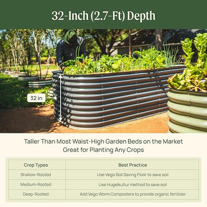 32" Extra Tall Raised Garden Bed Kits, 3.5 x 3.5 x 2.7ft Raised Planter Box Outdoor, 2 x 5 x 2.7ft Deep Root 4 in 1 Modular Metal Raised Beds for Gardening Vegetables Flowers Fruits - Terra Cotta