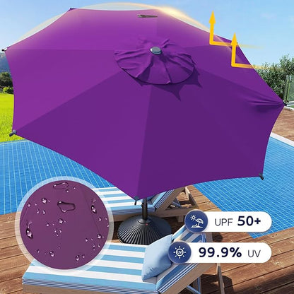 Abba Patio 9FT Lyon Outdoor Patio Umbrella Outdoor Table Umbrella with Crank Market Umbrella 8 Sturdy Ribs UV Protection Waterproof and Push Button Tilt for Garden Deck Backyard,Purple