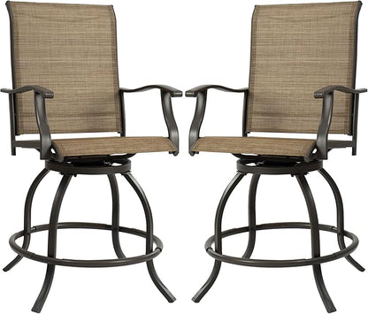Kozyard Isabella Outdoor Swivel Bar Stools, Counter Height Patio Swivel Chairs with Textilene Seat, High Outdoor Bar Chairs for Backyard, Bistro, and Patio Bars Beige