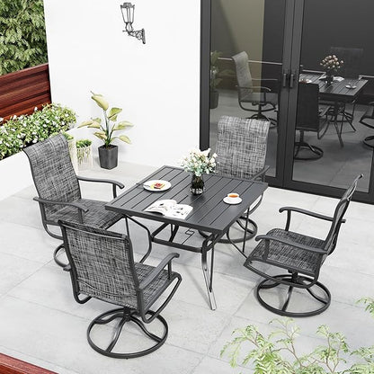 Pamapic 5-Piece Outdoor Dining Set, Patio Dining Set for 4, Outdoor Table and Chairs, All-Weather Outdoor Patio Set with Textilene Swivel Chairs for Garden, Poolside, Deck，Gray