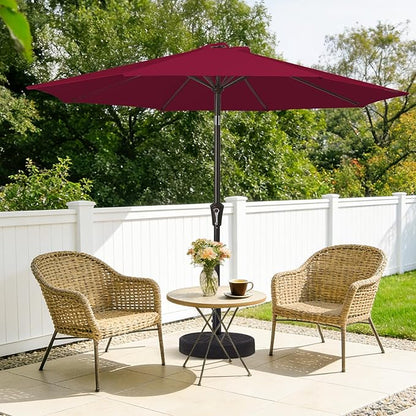 MEWAY 9ft Patio Umbrella Outdoor Table Umbrellas with Push Button Tilt and Crank, Market Umbrella 8 Sturdy Ribs for Deck, Garden, Pool and Backyard, Dark Red