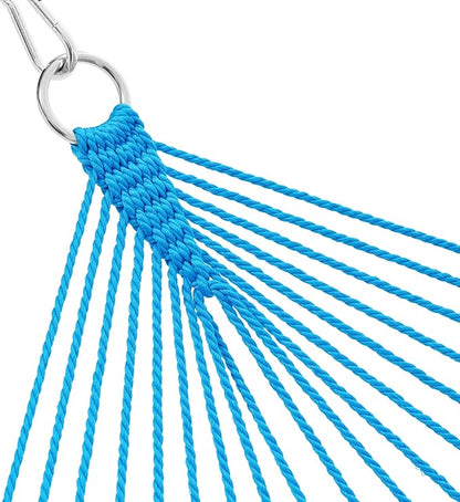 Lazy Daze Hammocks 10.5 FT Double 2 Person Caribbean Rope Hammock, Hand Woven Polyester Hammock with Spreader Bars, for Outside Outdoor Backyard Patio Poolside, 450 LBS Capacity, Sky Blue