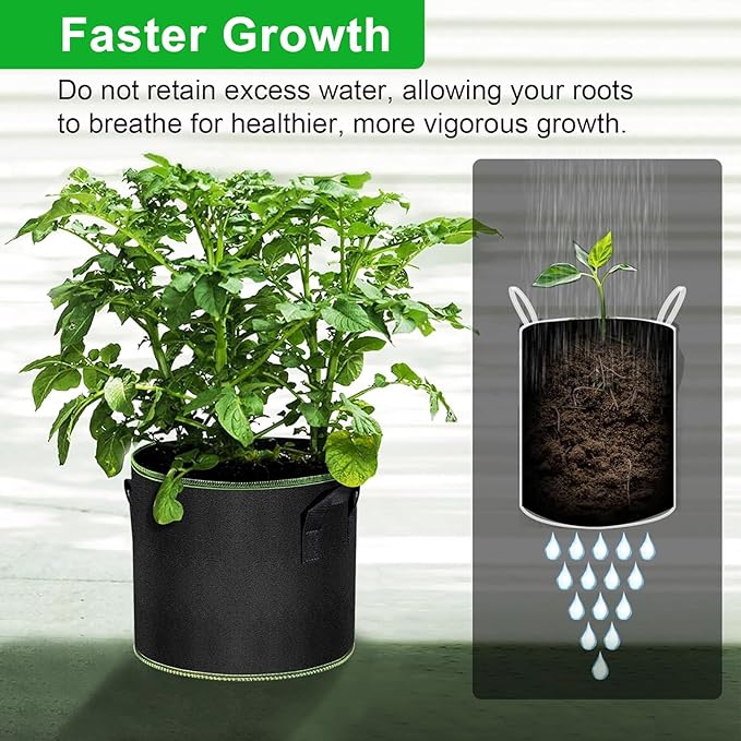 5 Gallon Grow Bags-3 Pack, Thickened Nonwoven Fabric Aeration Planter Bags with Handles, Heavy Duty Vegetable/Flower/Potato Planting Pots for Garden Outdoor