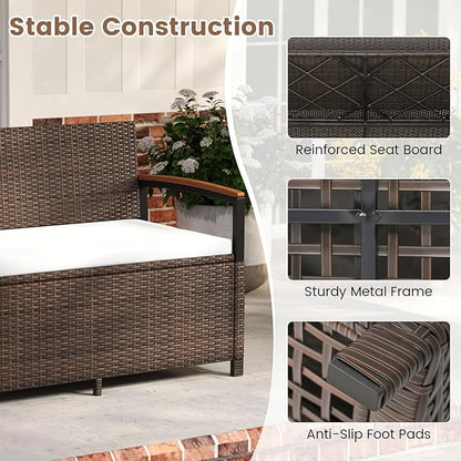 Benches, 46 Gallon Outdoor Storage Loveseat, Brown PE Rattan