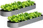 2PCS 12x2x1FT Galvanized Raised Garden Bed Kit,Vegetable Boxes-Oval Metal Flower Box,Large Planter Raised Beds Outdoor Garden for Planting,Fruit,Herb-Silver