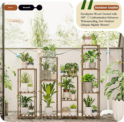 Bamworld 4 Sets Tall Plant Stands Indoor Outdoor Combo Plant Shelves Wooden Plant Holder Rack for Multiple Plants Flower Stands for Living Room Balcony Garden Patio Lawn Window