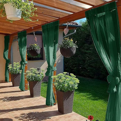 SpaceDresser Waterproof Outdoor Sheer Curtains for Patio - 2 Panels Rod Pocket Indoor Voile Sheer Curtain for Living Room,100W x 96L inch, Foliage Green
