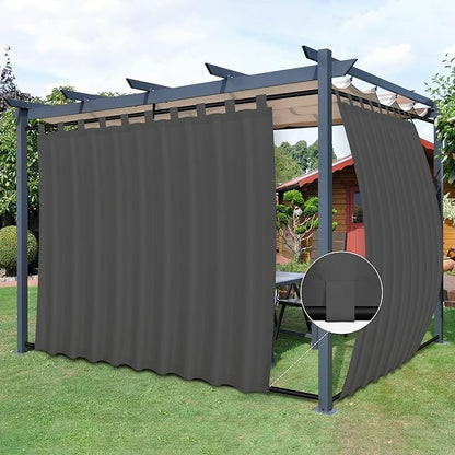 Easy-Going Outdoor Patio Curtains Detachable Tab Top Windproof Weatherproof Curtain for Cabana, Porch, Pergola and Gazebo, Tab Bottom Drape, 2 Panels, 110W x 96L inch, Gray