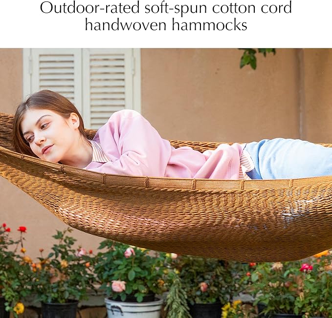 PNAEUT Family Mayan Rope Hammocks for Outside (Desert, XX-Large)