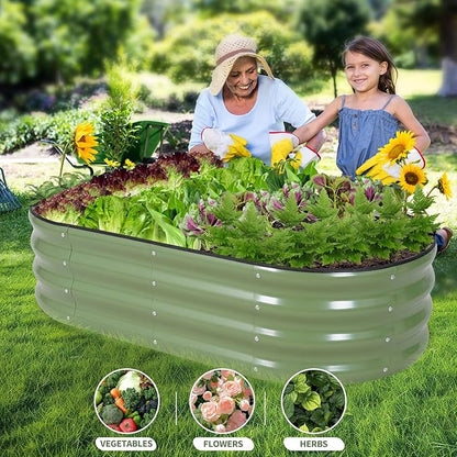 Galvanized Raised Garden Bed Outdoor- Raised Beds for Gardening| Metal Planter Box, Steel Raised Garden Bed Kit with Safety Edging and Gloves for Vegetables, Flower, Herbs (4x2x1FT, Green)