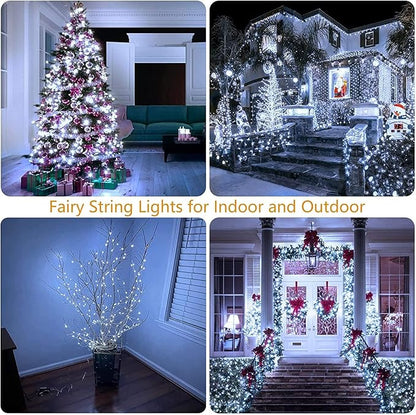 33Ft 100LED Fairy Lights Plug in, Waterproof String Lights Outdoor & Indoor 8 Modes with Timer, Christmas Light Bedroom Decor, Twinkle Light for Girl's Room Garden Christmas Decorations (Cool White)