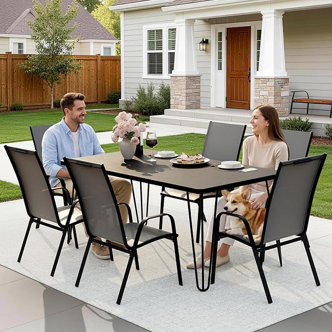 JEAREY Patio Dining Chairs Set of 6, Outdoor Stackable Dining Furniture Set, All Weather Dining Set for Lawn, Garden, Backyard, Poolside, Grey