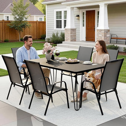 JEAREY Patio Dining Chairs Set of 6, Outdoor Stackable Dining Furniture Set, All Weather Dining Set for Lawn, Garden, Backyard, Poolside, Grey