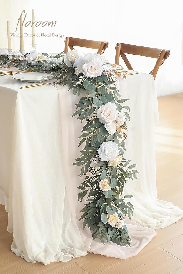 Artificial Greenery Eucalyptus Garland, 6 Ft Cream White Faux Silk Vine