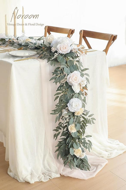 Artificial Greenery Eucalyptus Garland, 6 Ft Cream White Faux Silk Vine