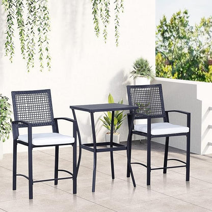 Outsunny 3pcs Patio Bar Set with Soft Cushion, Rattan Wicker Outdoor Furniture Set for Backyards, Lawn, Deck, Poolside