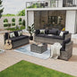 Aoxun 7 Piece Patio Furniture Set Wicker Rattan Patio Conversation Set Outdoor Sectional Sofa Set with Coffee Table and Thickened Cushions, Grey/Black(Waterproof Cover Included)