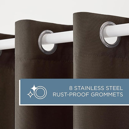 TOWN & COUNTRY BASICS Cabana Solid Heavyweight Indoor Outdoor Curtains, Light Filtering Opacity with Grommet Top, Water Repellent, 2-Pack Set, 54"x120", Chocolate