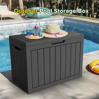 Outdoor Storage Box, 45 Gallon Resin Patio Deck Box with Lock, Black