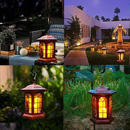 Solar Outdoor Waterproof Hanging Lantern, Yard Decorative Solar Lights PVC Upgrade 3 LED Flickering Flameless Candle Decorative Lights for Garden(Garden Candle)