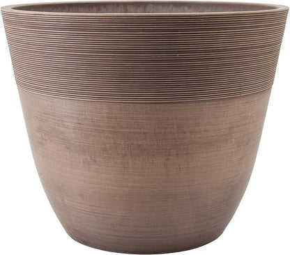 PSW Pot Collection FM40TP 16-inch Plastic/Stone/Wood Composite Large Ribbed Planter – No Drainage Hole (Drillable), Indoor/Outer Garden Pot for Foliage, Trees, Flowers, Ferns, Taupe
