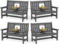 SERWALL Outdoor Bench with Cup Holder, 58" HDPE Garden Park Bench Suitable for 3 Person, All Weather Patio Benches with High Backrest and Wide Armrests for Garden, Park, Yard, Front Porch, Grey