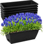 8pcs Window Box Planter,17 Inches Flower Window Boxes,Rectangle Planters Box with Drainage Holes and Trays, Plastic Vegetable Planters for Windowsill Patio Garden Home Decor Porch Yard (Black)