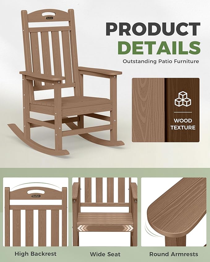 Teak Outdoor Rocking Chair, HDPE, 380 lb Capacity