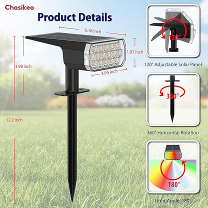 Solar Lights Outdoor Waterproof, 3 Lighting Modes Solar Spot Lights Outdoor, LED Solar Spotlights, Ultra Bright Dusk-to-Dawn Uplights for Garden, Landscape, Yard, Pathway, IP65, Auto On/Off