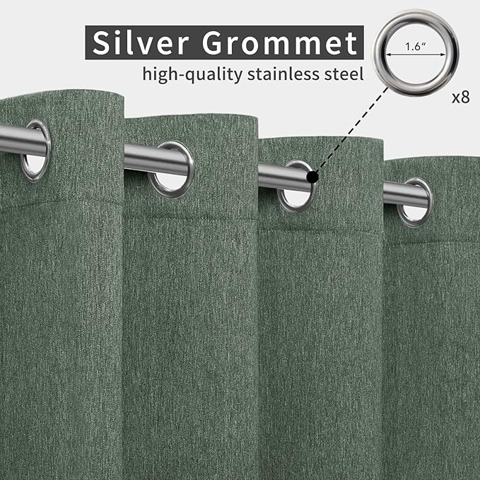 Easy-Going Linen Look Outdoor Curtains Waterproof Windproof Porch Curtains, Soft Thicken Outdoor Privacy Curtains for Patio, Gazebo, Grommet Top and Tab Bottom Drape, 1 Panel, 54x108 inch, Sage Green