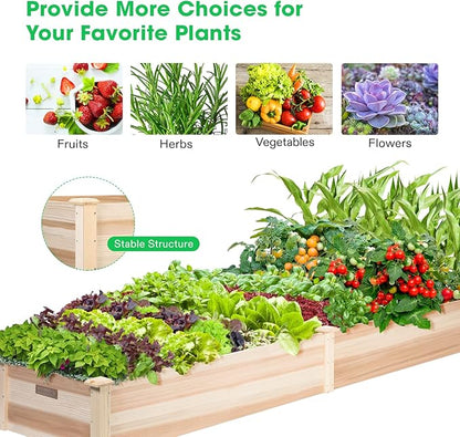 VIVOSUN 8×2Ft Wooden Raised Garden Bed, 97 x 25 x 11 Inches, Outdoor Wood Planter Box with Gloves and a Liner for Garden, Patio, Balcony, Backyard and Outdoors