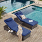 Outdoor Lounge Chairs, Pool Lounge Chairs Set of 2, Outdoor Chaise Lounge with Adjustable Backrest & Cup Holder,Light Navy Blue Cushion