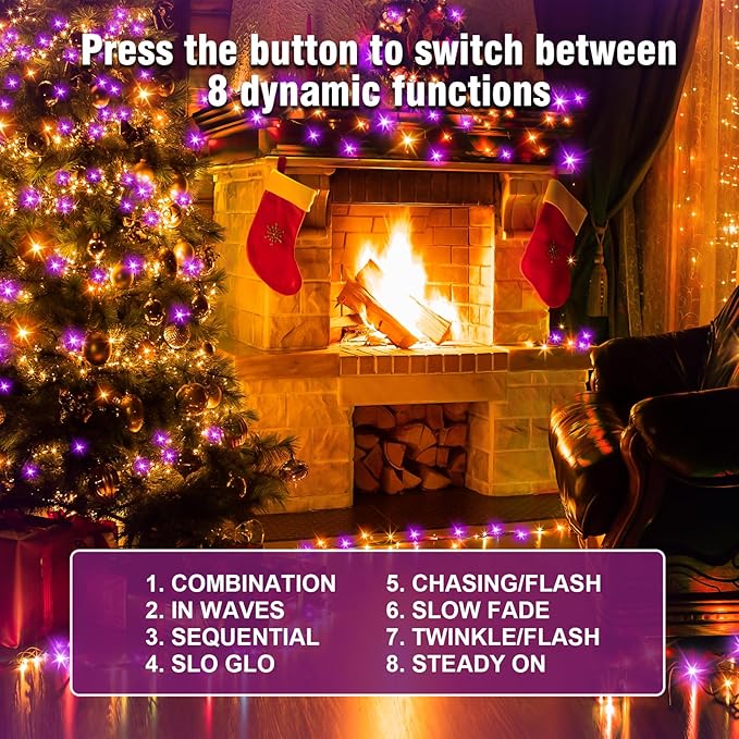 Nisocy 200 LED String Lights Outdoor Waterproof – Purple Orange Fairy Lights with Plug, Connectable Christmas Tree Lights for Patio, Garden, Bedroom, Wedding, Party, Decor (66FT)