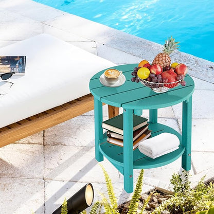 LZRS Round Adirondack Side Table Double End Table, Outdoor Side Tables for Patio, Backyard,Pool, Indoor Companion, Easy Maintenance & Weather Resistant(Turquoise)